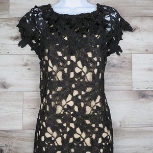 The Hanger* Women's Short Sleeve Ballet Neck Floral Embroidered Mini Dress~Large